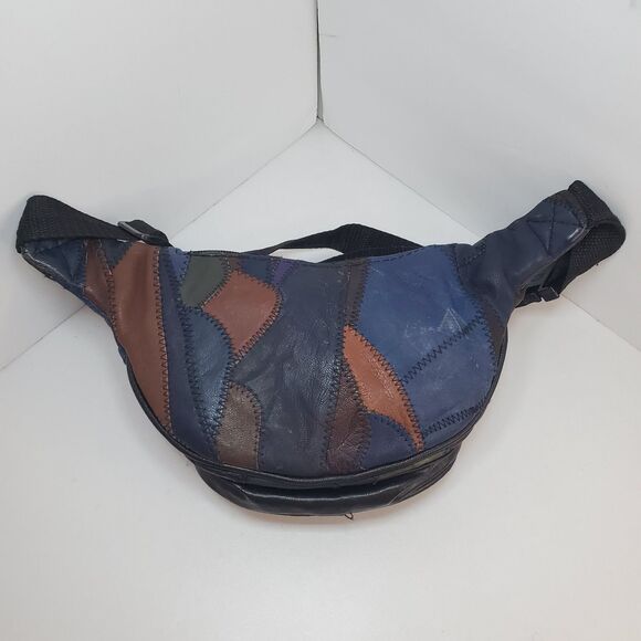 Vintage Leather Patchwork Fanny Pack Belt Bag 70s 80s - Picture 3 of 6